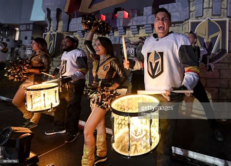 Members Of The Vegas Golden Knights Knight Line Drumbots And The