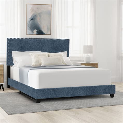 Willow Nailhead Trim Upholstered Queen Bed Denim Fabric Walmart