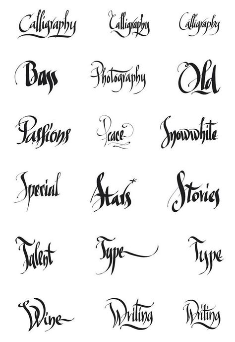 This Shows Different Words In Different Styles Of Elegant Smooth Lines