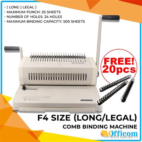 Officom Comb Binding Machine F4 Size Long Legal With FREE 20pcs