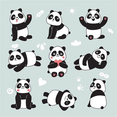 Panda de dibujos animados Lindo oso panda feliz bebé animales perezosos