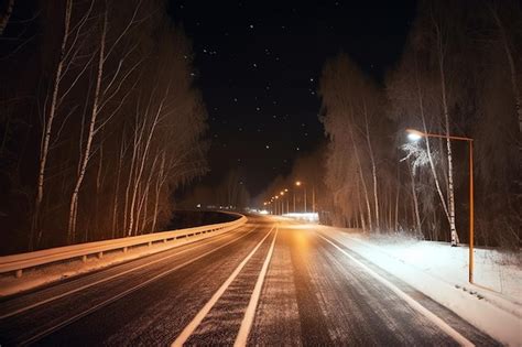 Una Carretera Nevada Con Un Coche Circulando Por El Lado Izquierdo Y Un