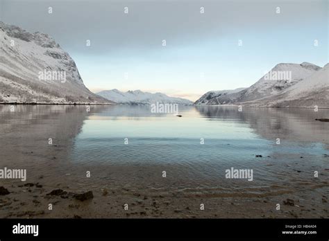 Norwegian Winter Landscape With Fjord Close To Troms Stock Photo Alamy