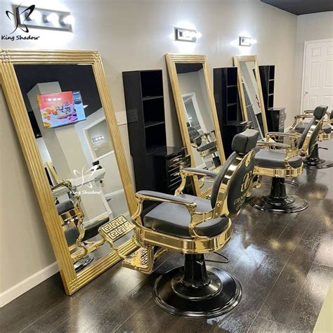 Salon Furniture Gold Frame And Black Leather Heavy Duty Vintage Barber