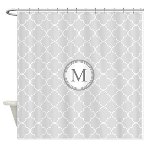 Light Grey Quatrefoil Monogram Shower Curtain By Dreamingmindcards