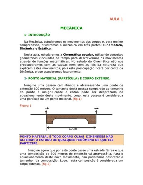 Aula 01 Mecância Cinemática Escalar Pdf