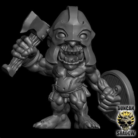 3D Printable Nude Goblin Barbarian With Axes Pre Supported By Duncan Shadow