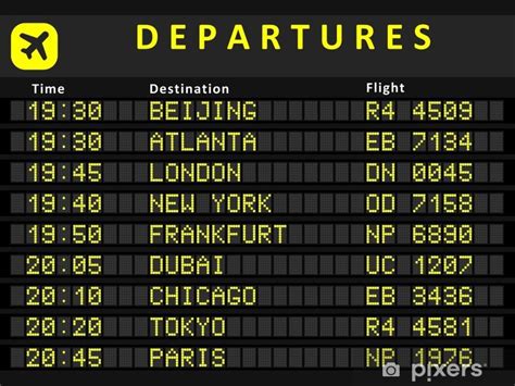 Wall Mural Departure Board With Flights To Beijing Atlanta London