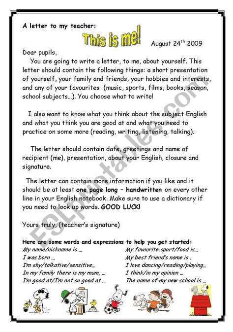 A Letter To My Teacher Esl Worksheet By Guni