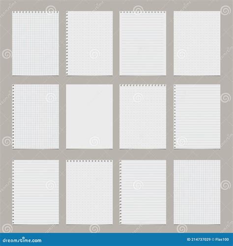 Squared And Lined Paper Sheets Of Notebook Or Copybook. Vector ...