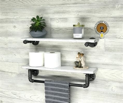 Whitewash 55 Deep Towel Bar With Shelf And Extra Floating Shelf