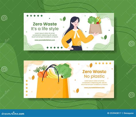 Zero Waste Horizontal Banner Template Hand Drawn Cartoon Flat