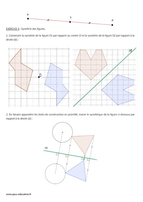 Symétrie centrale 5ème Evaluation à imprimer Pass Education