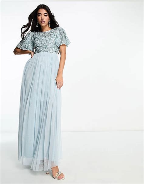 Beauut Bridesmaid Embellished Maxi Dress With Open Back Detail In Ice