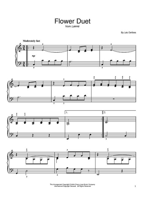 Flower Duet Sheet Music For Easy Piano Sheet Music Now