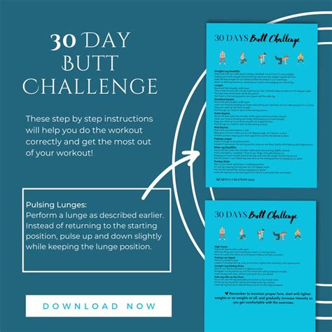 30 Day Butt Challenge Workout Printable Download Reusable Womens