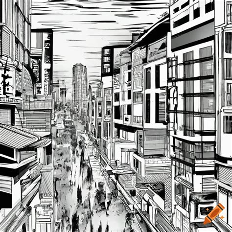 Black and white background image of a city in the style of japanese ...