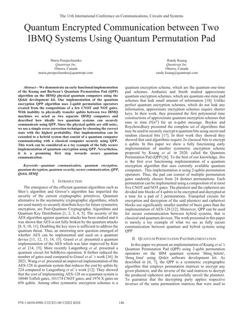 Pdf Quantum Encrypted Communication Between Two Ibmq Systems Using Quantum Permutation Pad