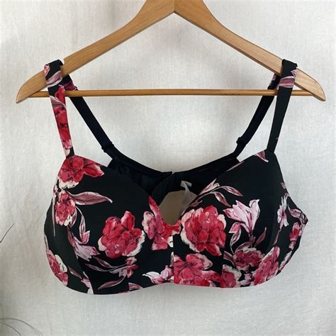 Cacique Intimates And Sleepwear Cacique Red Black Contour Lightly Lined Wire Free T Shirt Bra