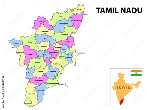 Tamil Nadu map. Political and administrative map of Tamil Nadu with ...