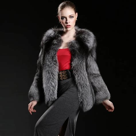 Natural Fox Fur Coats Warm Beautiful Genuine Silver Fox Fur Coat For Women Luxury Full Pelt