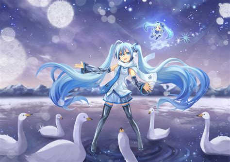 Wallpaper Illustration Anime Vocaloid Hair Yuki Miku Swans