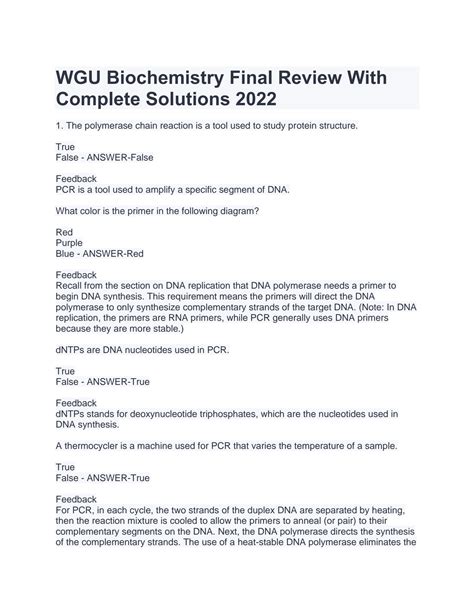 Solution Wgu Biochemistry Final Review With Complete Solutions