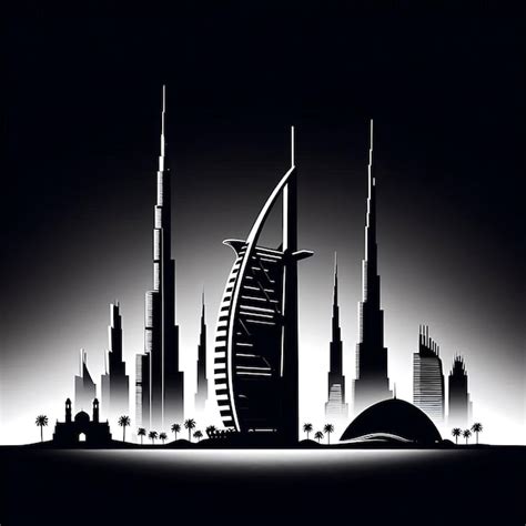 A Modern Black And White Silhouette Of Dubai Focusing On The Burj