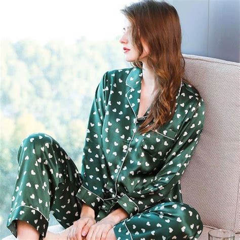 Polka Dot Green Silk Pajama Set For Women Silkpajamas