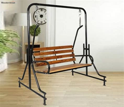 Buy Indoor Teak Wood Swing Jhula With Iron Stand 2 Seater Online In