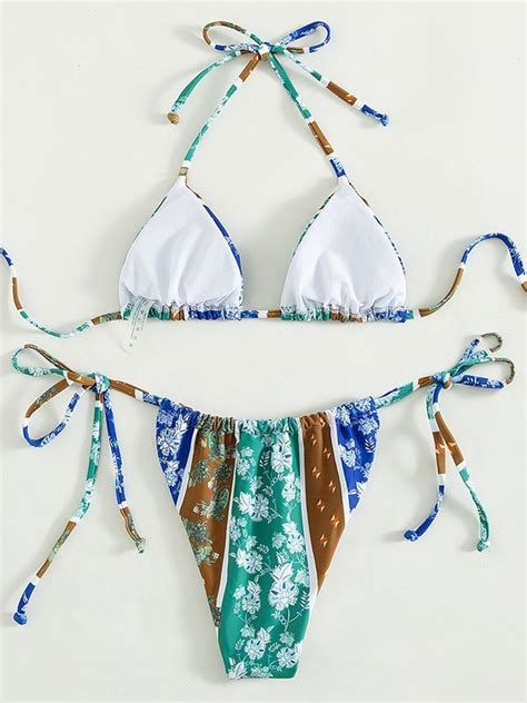 Emmiol Kostenloser Versand Bikini Set Mit Patchwork Blumendruck