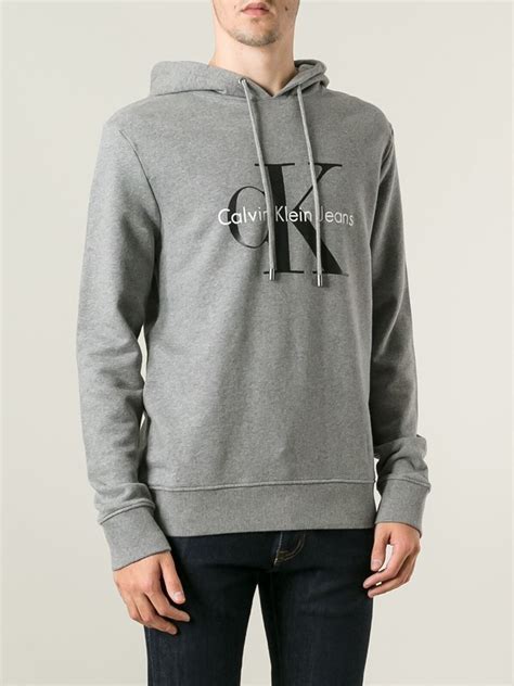 Lyst Calvin Klein Jeans Logo Print Hoodie In Gray For Men