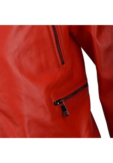 Mens Biker Faux Leather Red Jacket