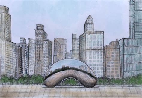 Chicago Bean Skyline Designed By E Drawings And Illustration