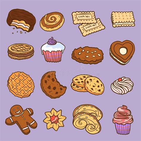 Biscuit Icons Set Flat Style Stock Vector Illustration Of Chocolate