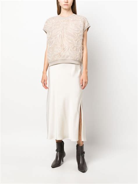 Brunello Cucinelli Sequin Embroidered Crew Neck Silk T Shirt Farfetch