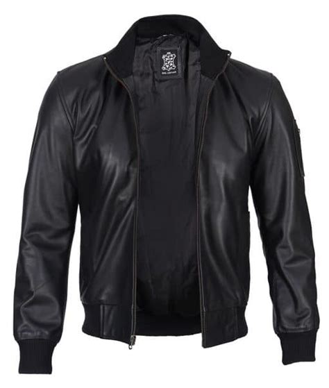 Mens Real Cowhide Black Leather Jacket Bomber Style