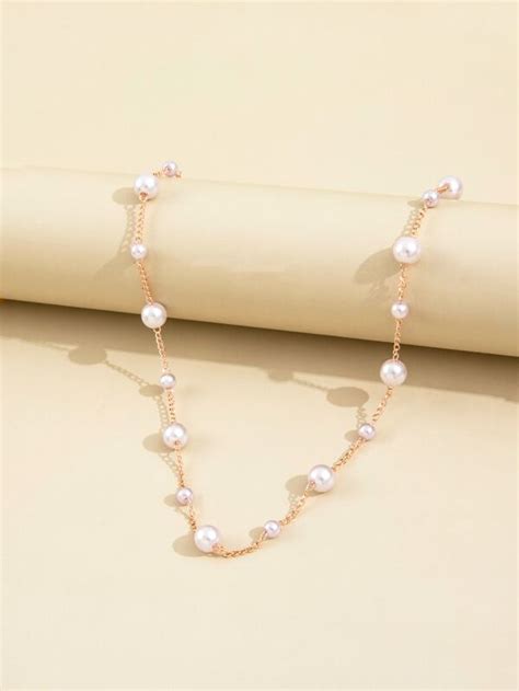 Faux Pearl Decor Necklace Shein Usa