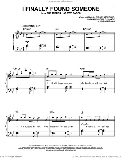 I Finally Found Someone Easy Sheet Music For Piano Solo Pdf