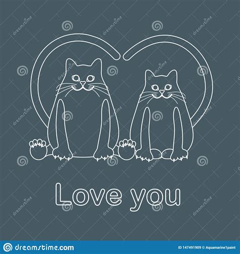 Greeting Card of Two Cats with Heart Shaped Tails Ilustração do Vetor