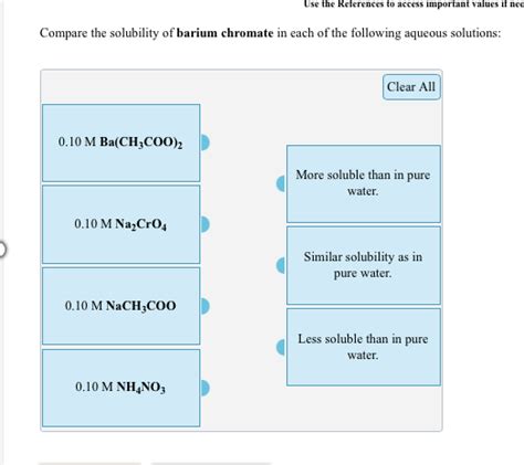 Solved Compare the solubility of barium chromate in each of | Chegg.com