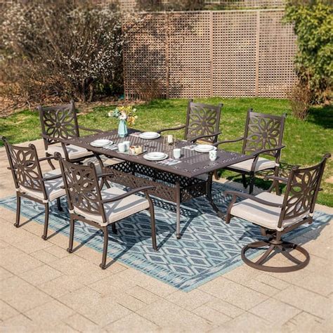 Phi Villa Brown Piece Cast Aluminum Patio Outdoor Dining Set With