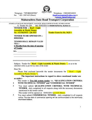 Fillable Online Msrtc Maharashtra Etenders E Tender Form Roof Light