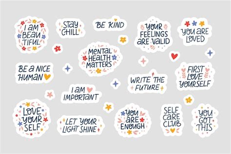 Premium Vector Mental Health Stickers Flat Vector Illustration Set