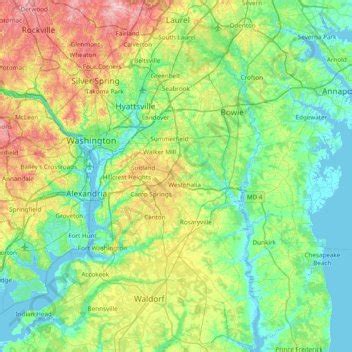 Prince George's County topographic map, elevation, relief