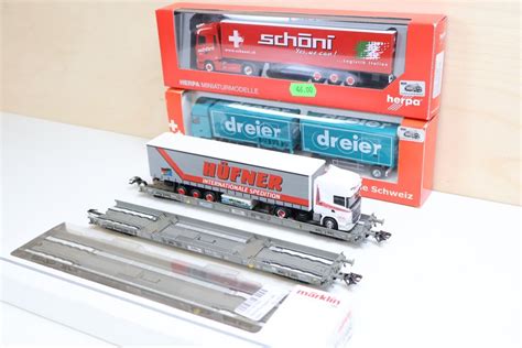 Märklin 3 x SBB Niederflurwagen HUPAC 47404 Herpa LKW Set Acheter