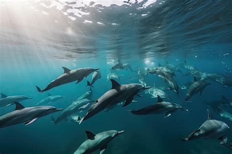 Premium Ai Image Dolphin Pod Swimming Together In Tropical Ocean