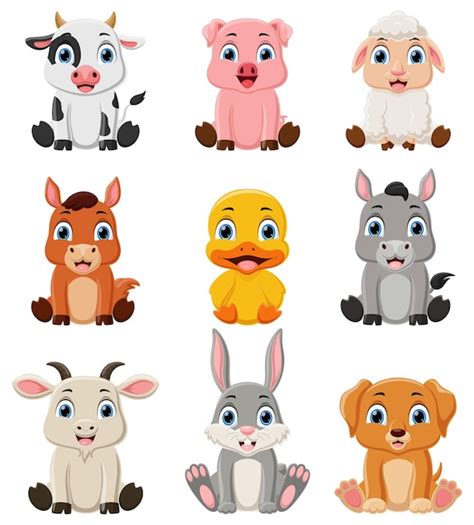 Premium Vector | Cute farm animal cartoon collection