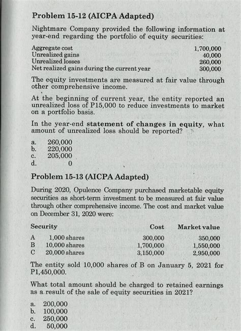 Solved Problem Aicpa Adapted Nightmare Company Chegg