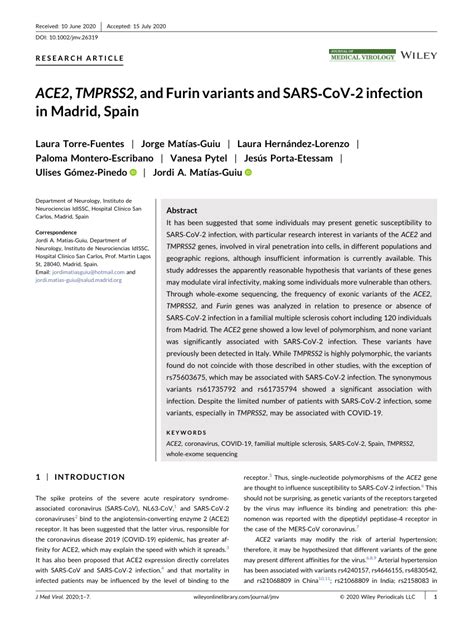 PDF ACE2 TMPRSS2 And Furin Variants And SARSCoV2 Infection In